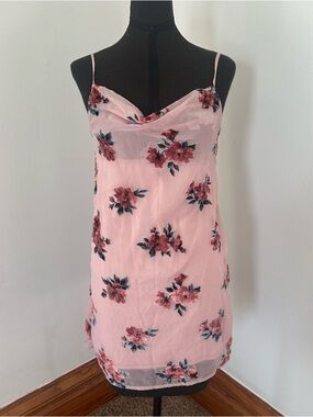 AMERICAN EAGLE AEO Pink Floral Velvet Cowl Neck Sleeveless Slip Dress XS